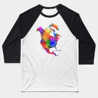 Colorful mandala art map of North America with text in multicolor pattern Baseball T-Shirt